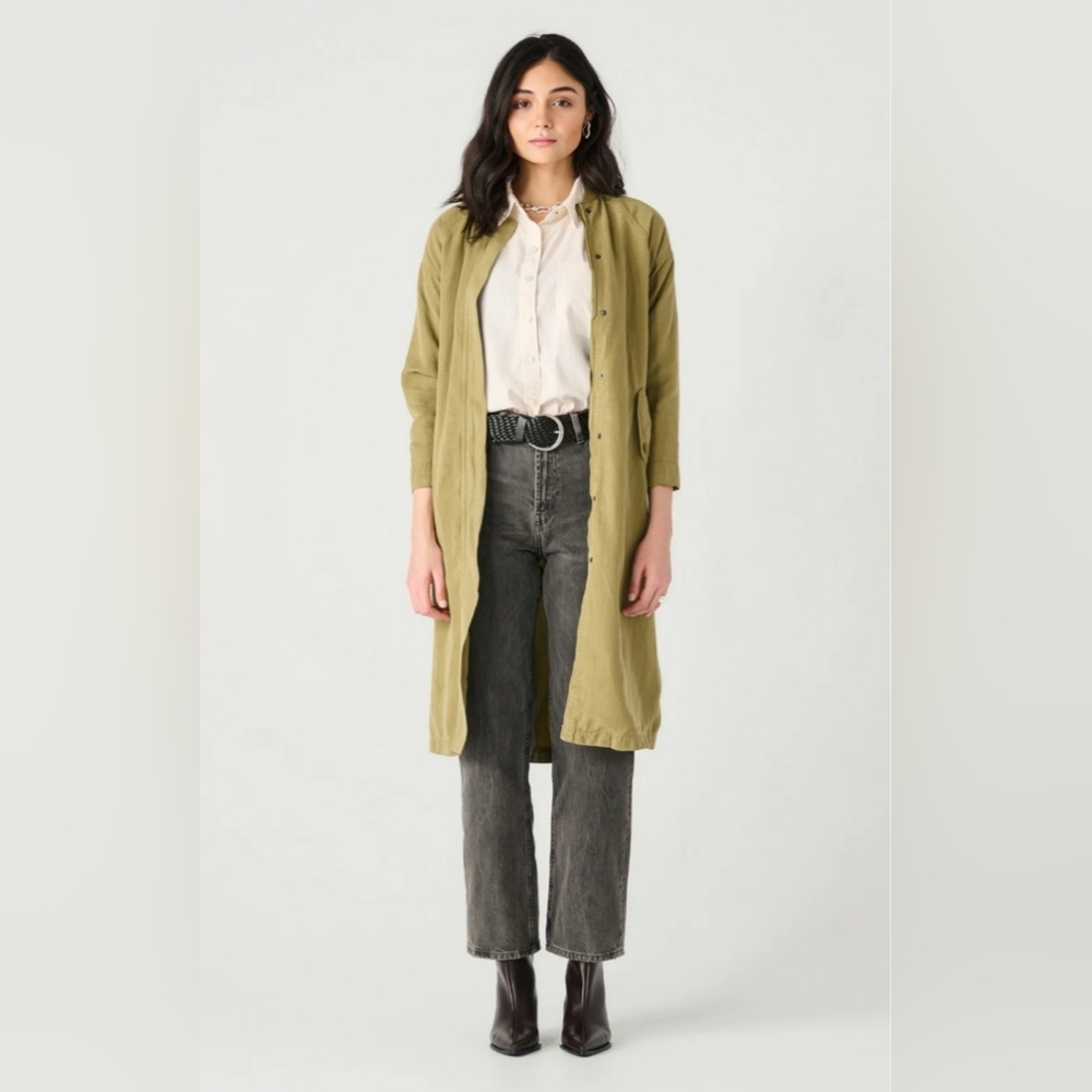 Dex Longline Drapey Bomber Zip- Up Jacket In Washed Olive Size M